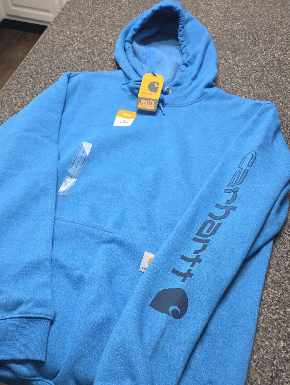 Carhartt Bright Blue Sleeve Logo Pullover Hoodie